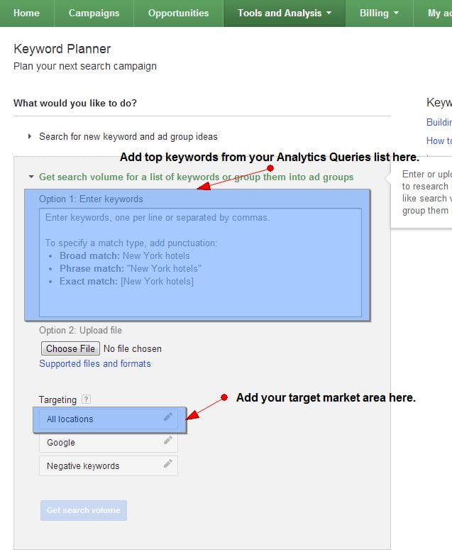 How to use Google AdWords Keyword Planner Search Volume