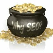 Why SEO written on a pot of gold coins that is overfull.