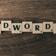 The word "adwords" is spelled out using scrabble pieces.