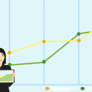 Graphic mockup of a woman holding a graph that is showing improvement.