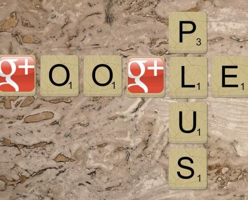 Scrabble letters the spell out "Google Plus"