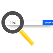 Graphic with magnifying glass over the letters SEO