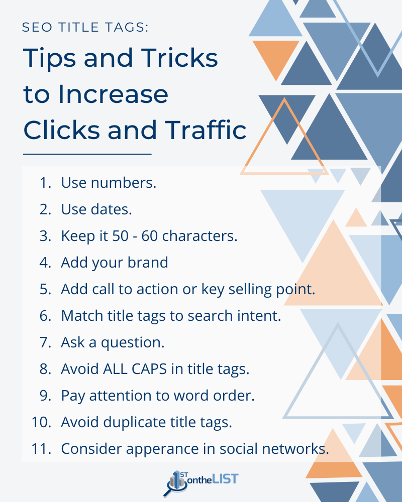 list of 11 seo title tag tips for more traffic and clicks