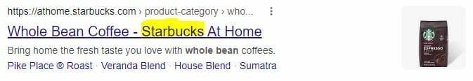 search result example of brand in seo title tag
