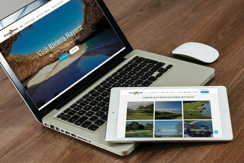 Riviera Nayarit website displayed on a laptop and a tablet.