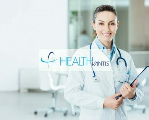 Health Vantis featured image of a young female medical professional with clipboard.