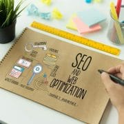 A person making an INTERNET SEO AND WEB OPTIMIZATION CONCEPT drawing