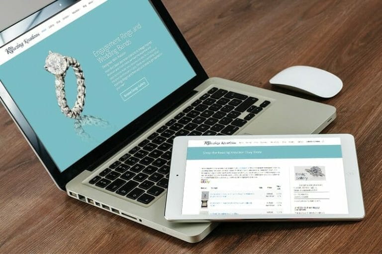 Keezing Kreations website displayed on a laptop and a tablet.