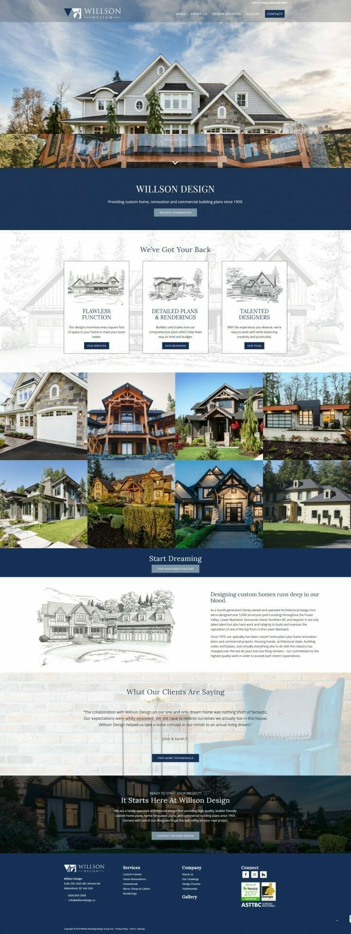 Willson Design website home page layout