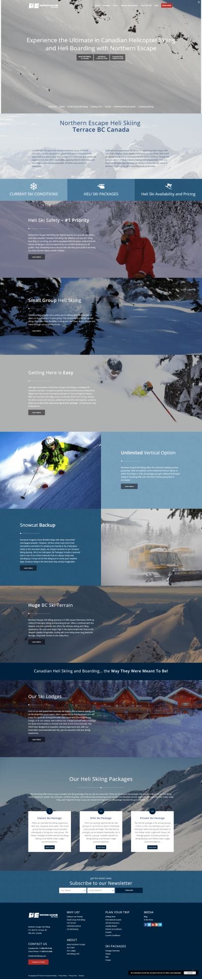 Northern Escape Heli Skiing Website Design home page layout