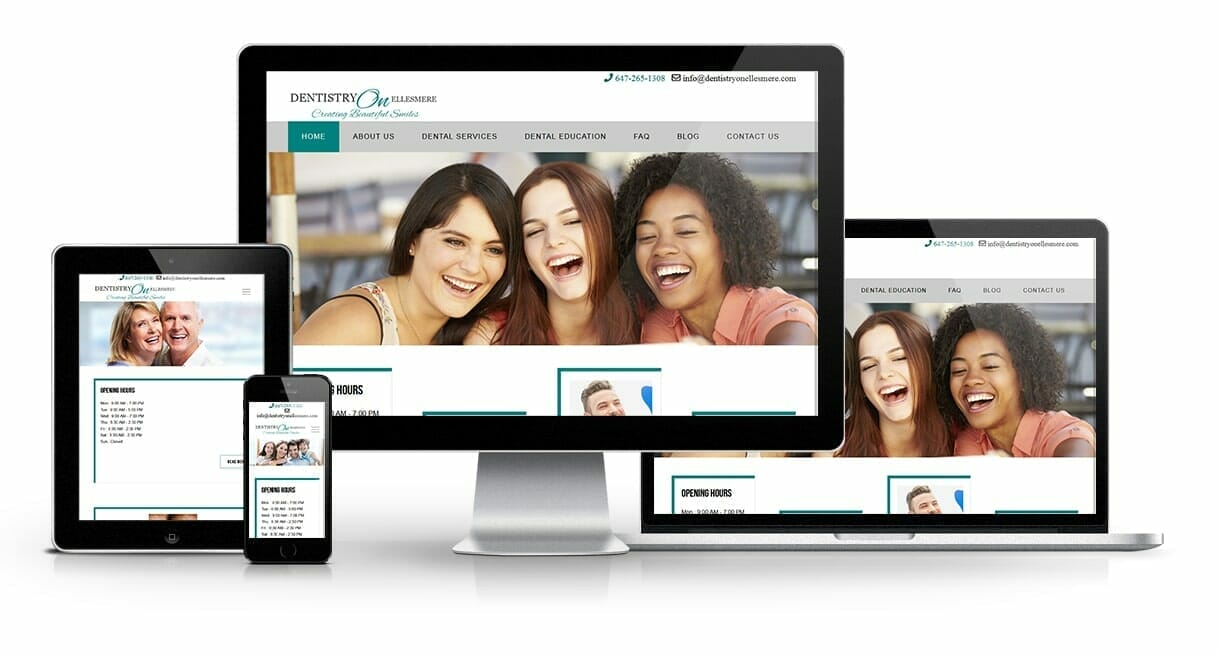 Dentistry on Ellesmere website is displayed on laptop, desktop, smartphone, and tablet.