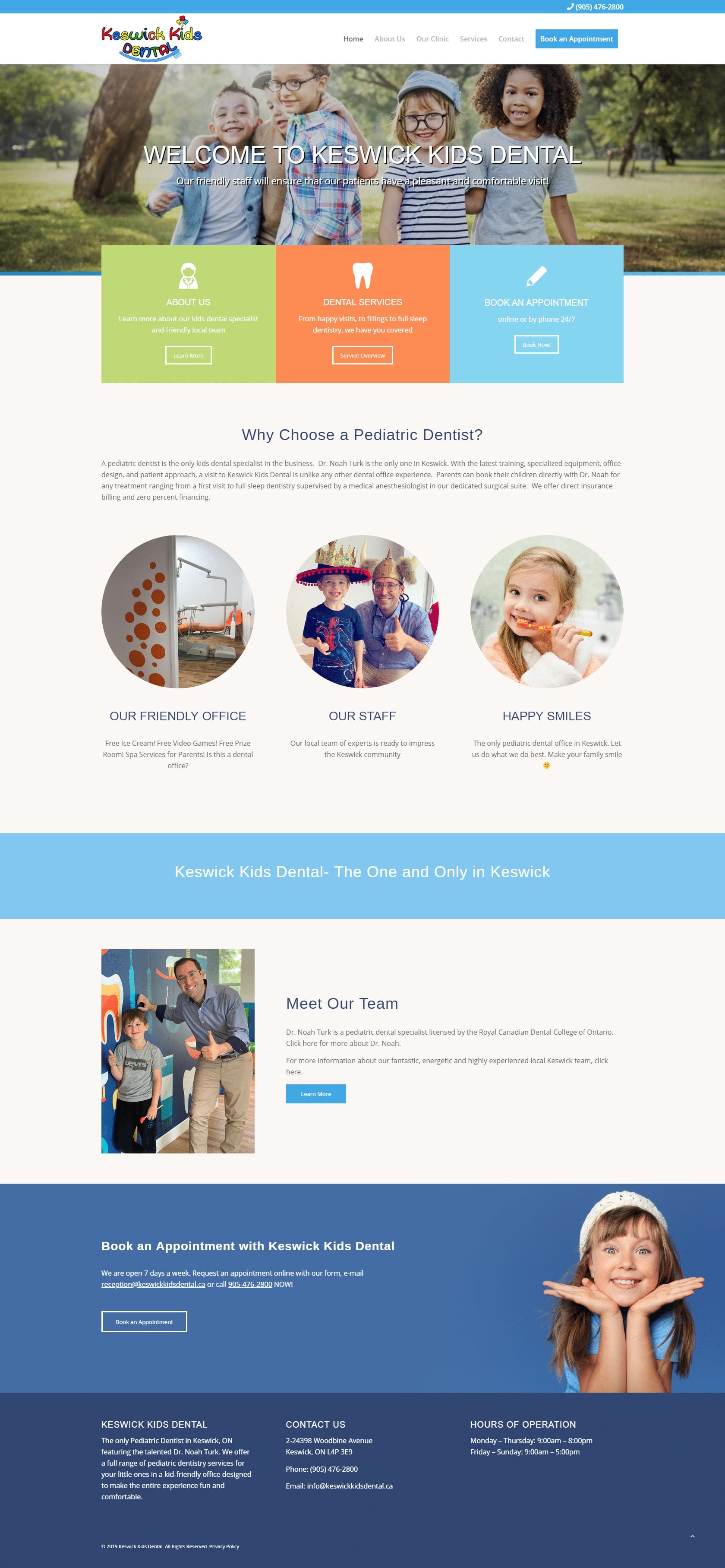 Keswick Kids Dental website design layout