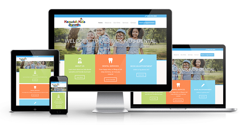 Keswick Kids Dental website displayed on cell phone, tablet, desktop and tablet