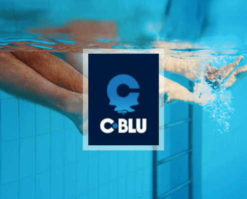 C-Blue Service & Supplies Ltd. featured image showing an under water image of 3 pairs of legs in a swimming pool.