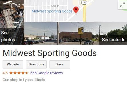 Midwest Sporting Goods Google Maps display