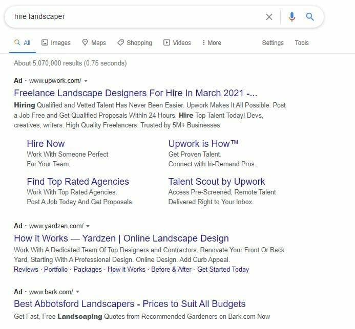 google ads example in search