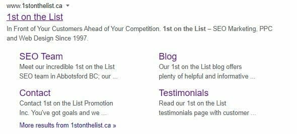 google serp sitelinks example