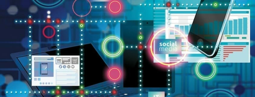 Technical Infographic showing connections between Blog, SEO, Website, IT, and Social Media