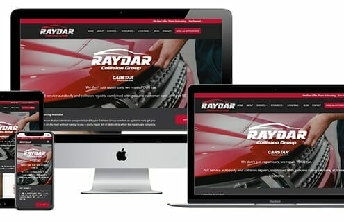 Raydar Collision Group website displayed on different electronic devices