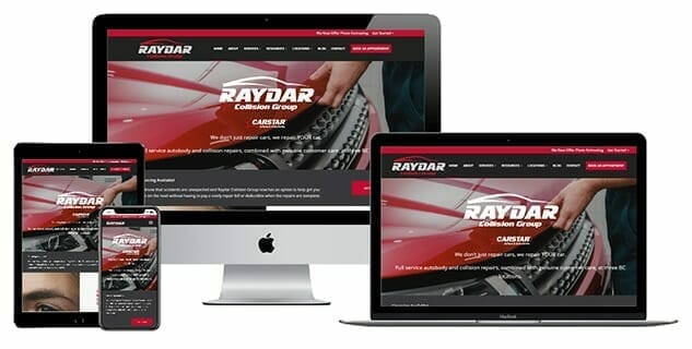 Raydar Collision Group website displayed on different electronic devices