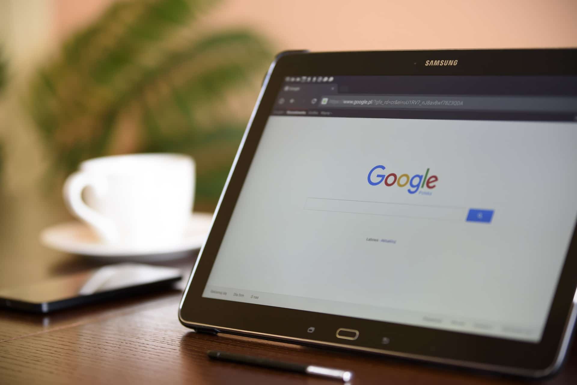 Samsung tablet showing Google home page