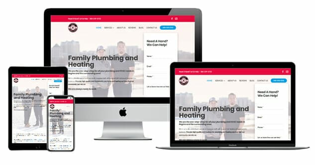 family plumbing and heating website on desktop, laptop, tablet and smart phone