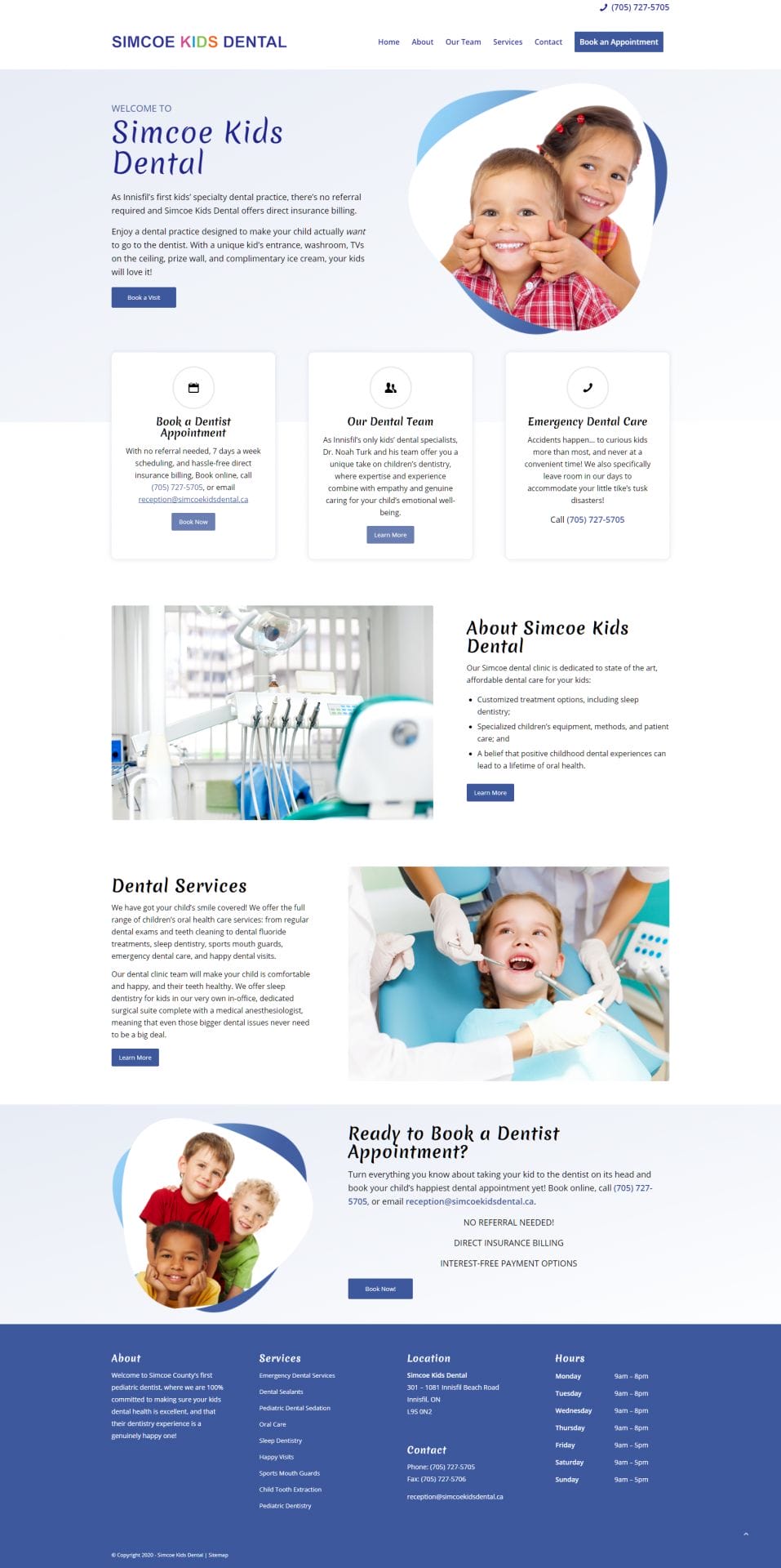 screen capture of simcoe kids dental web page