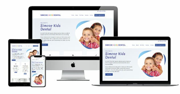 simcoe kids dental clinic web page displayed on multiple devices