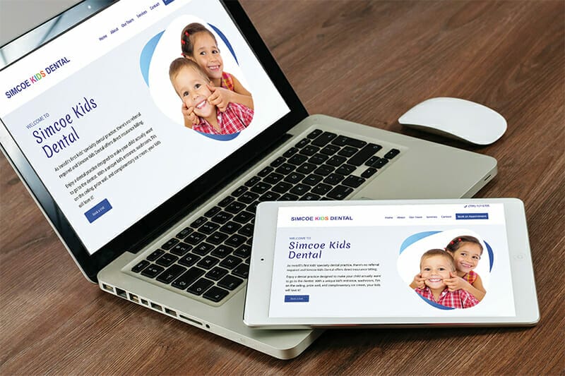 Simcoe Kids Dental website displayed on laptop and tablet