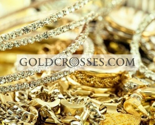 Goldcrosses.com logo over image of gold chains