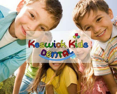 Keswick Kids Dental featured image showing 5 smiling kids in colorful clothing.