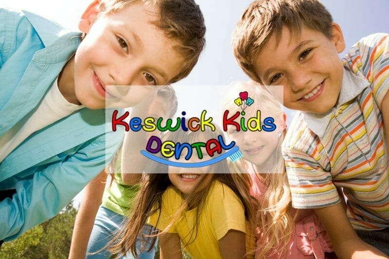 Keswick Kids Dental featured image showing 5 smiling kids in colorful clothing.
