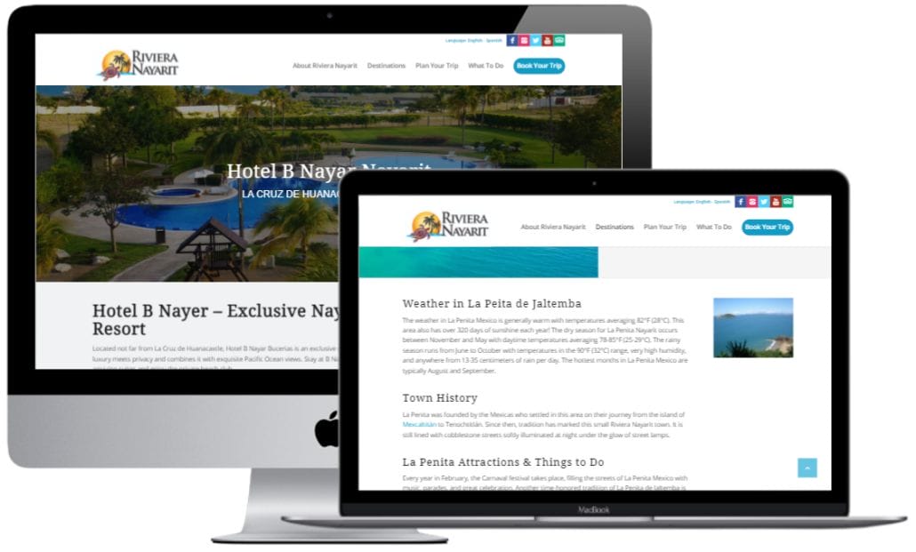 Desktop and laptop examples of Riviera Nayarit website.