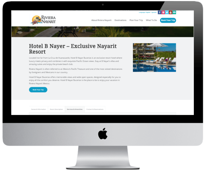 Desktop example of Riviera Nayarit hotel landing page.