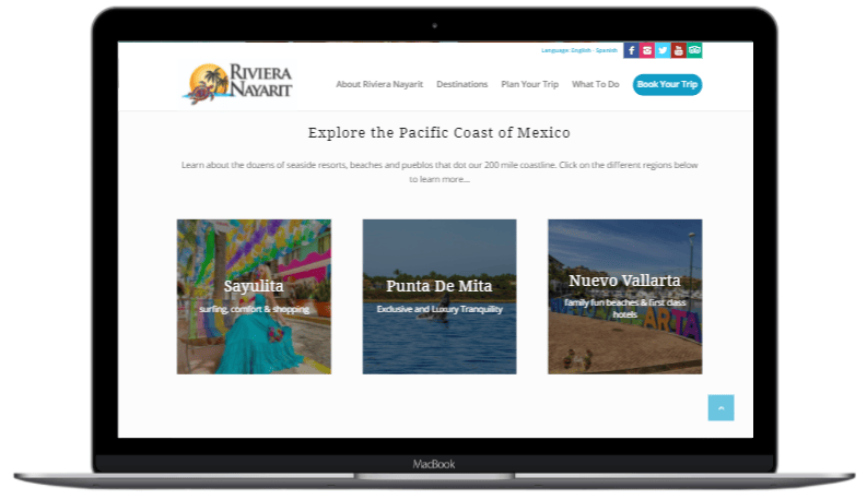 Laptop example of Riviera Nayarit destinations page.