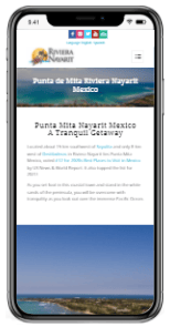 Smartphone example of Riviera Nayarit website.