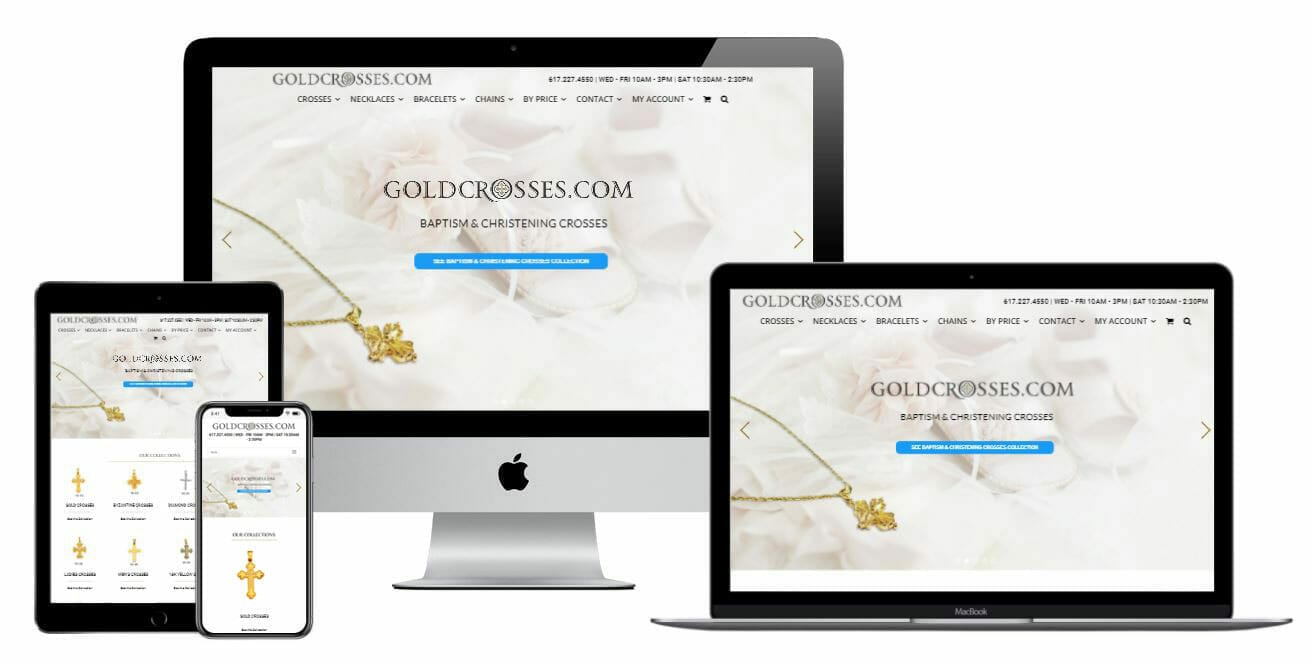 Goldcrosses.com website displayed on multiple electronic devices