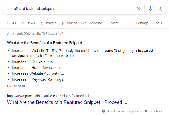 list featured snippet example
