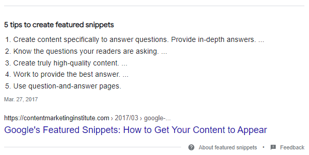 bullet list featured snippet