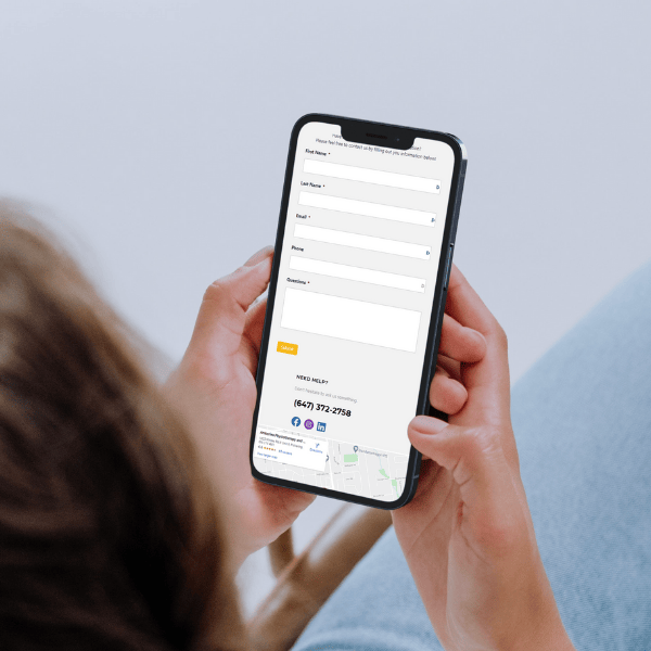 amberlea physiotherapy contact form displayed on mobile device