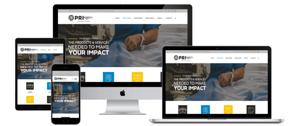 pri graphics and signs website homepage on desktop laptop tablet mobile