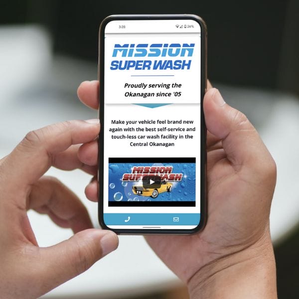 Mission Superwash website displayed on a cell phone