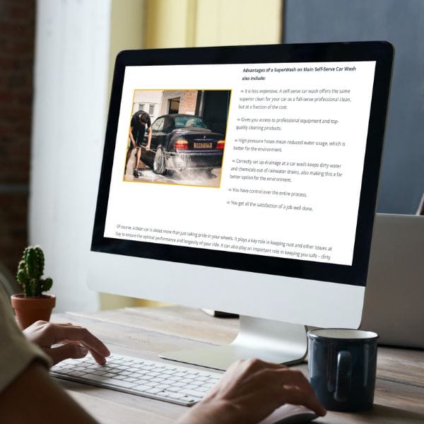 Desktop computer displaying a car wash website