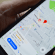 Cell phone displaying a locations map
