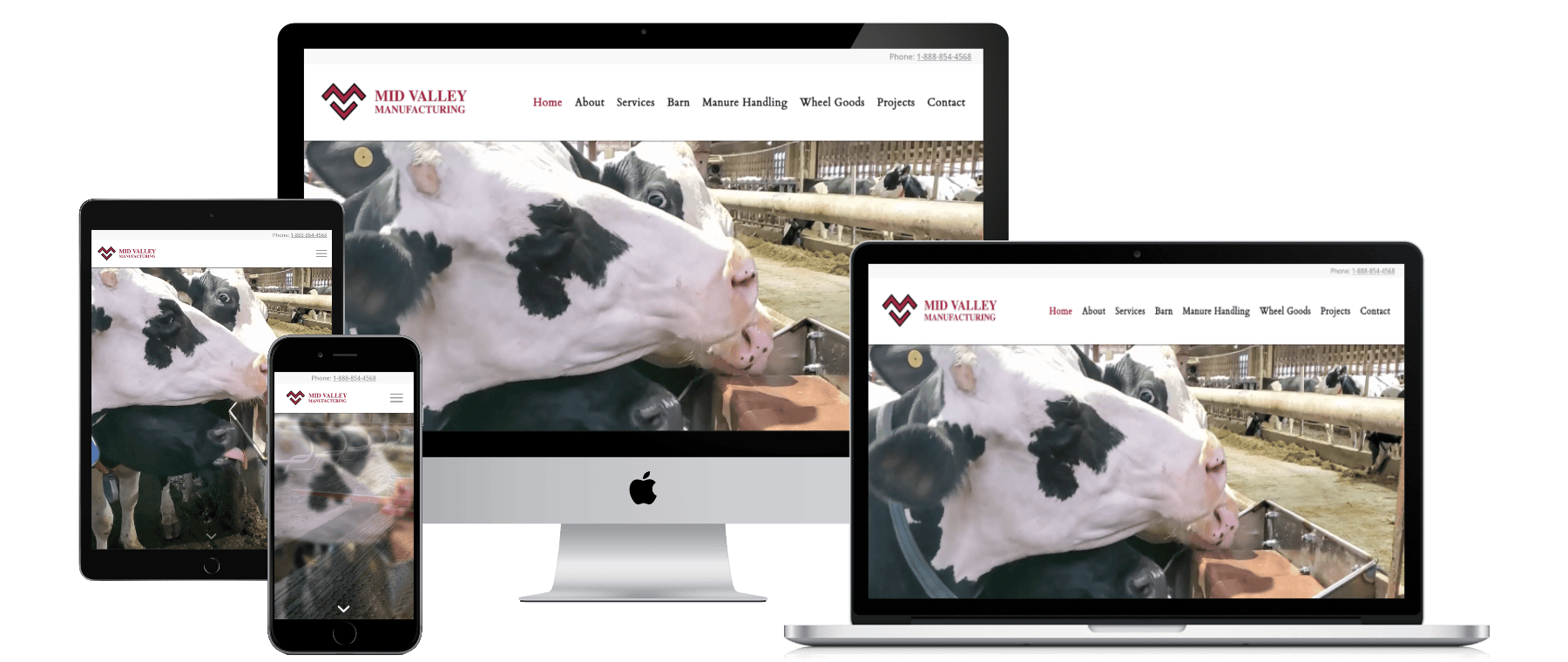 cattle barn manufacturer website displayed on desktop laptop mobile table