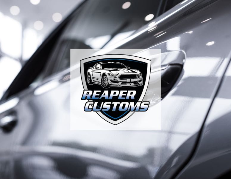 Reaper Customs logo over an image of a grey vehicle