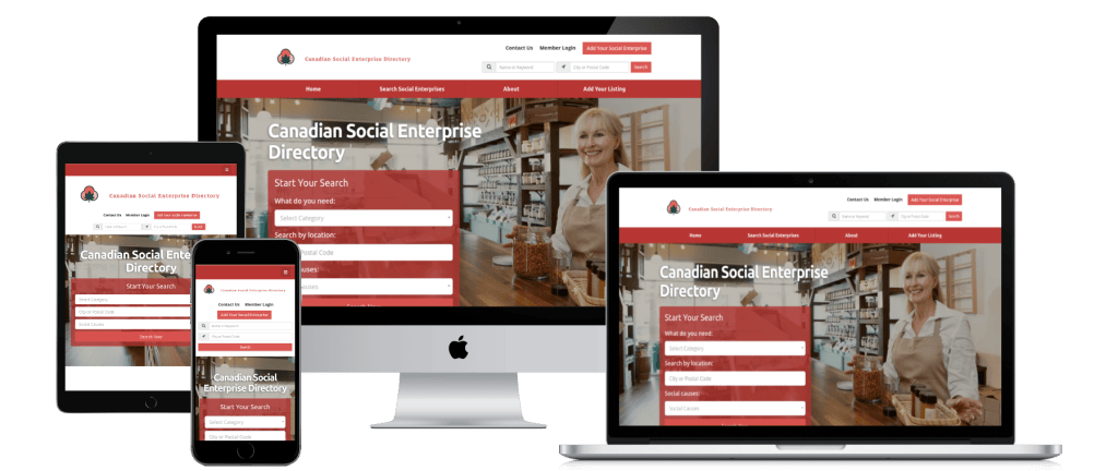 website design preview on multiple devices for canadian social enterprise directory