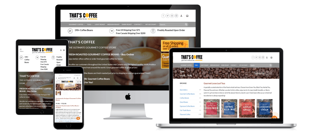 That's Coffee website displayed on Desktop, Laptop, Tablet and Smartphone.