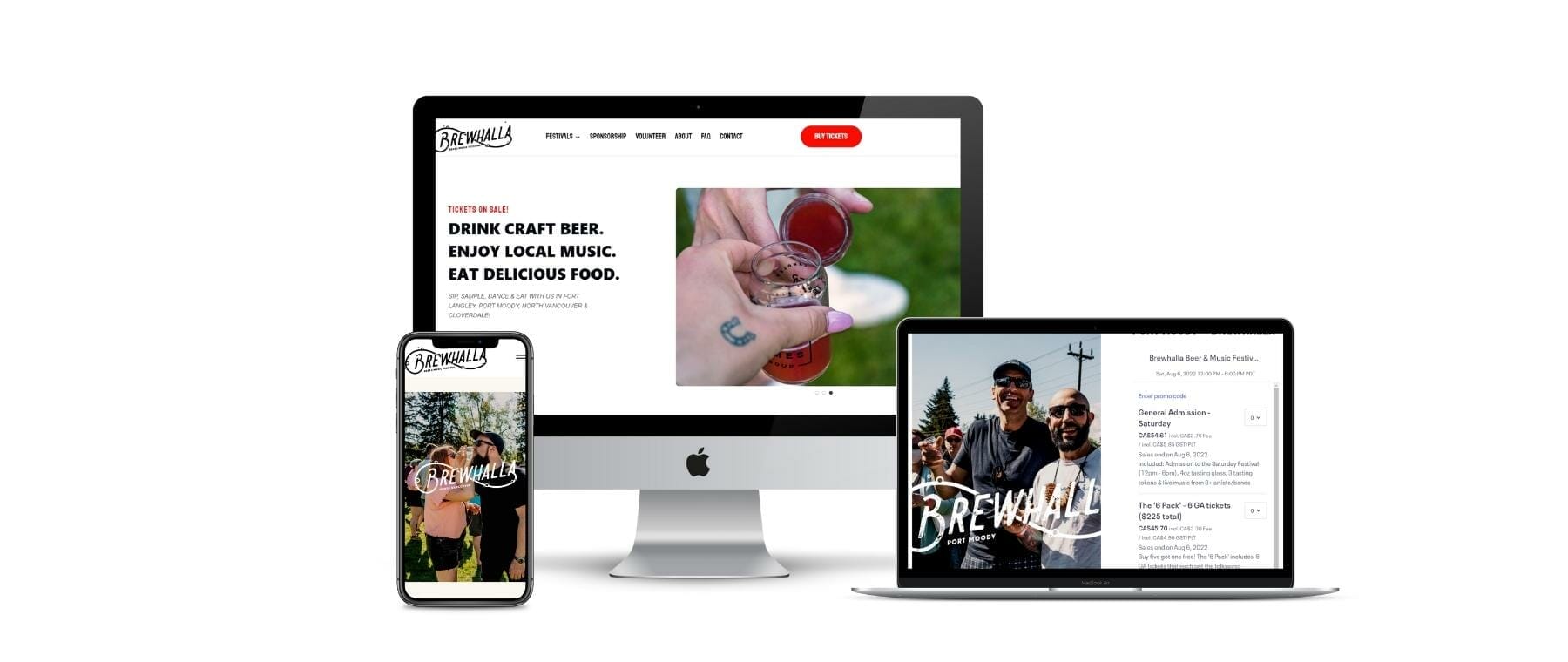 Examples of Brewhalls website on desktop, laptop and smartphone