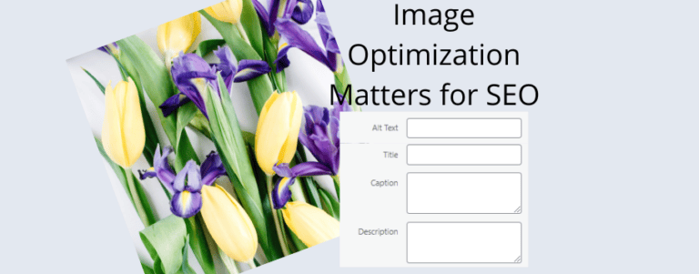 Graphic with a photo of tulips and the caption "Image Optimization Matters for SEO."